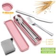 thumbnail image 4 of HaWare 9-Piece Portable Travel Silverware Utensils with Case, Stainless Steel Flatware Set for Camping Office School Lunch, Reusable Cutlery Including Knife Fork Spoon, Dishwasher Safe(Pink), 4 of 7