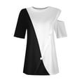 thumbnail image 5 of Fesfesfes Women'S Summer Tops Casual Comfortable Patchwork Color Cold Shoulder Button Splicing Short Sleeved Round Neck T-Shirt(Black,XL), 5 of 7