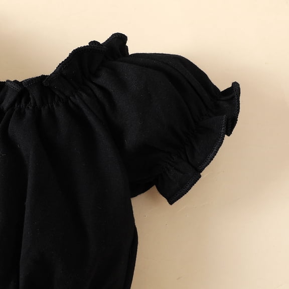 Vedolay Girls Summer Short Sets Girls 2 Piece Outfits Short Sleeve Shoulder T-Shirt and Shorts Set with Pockets,Black 12-18 Months