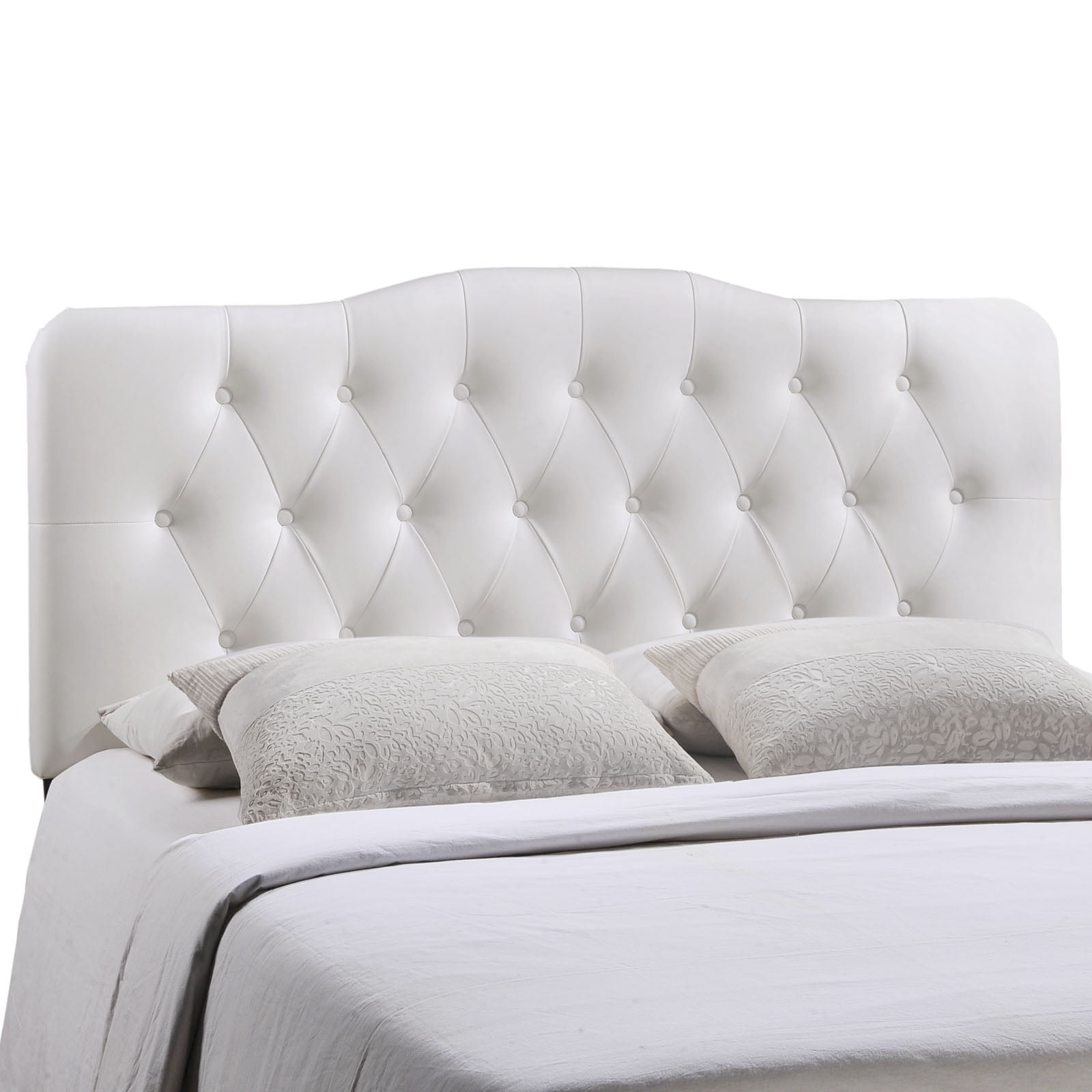 Modern Contemporary Queen Size Vinyl Headboard, White Faux Leather