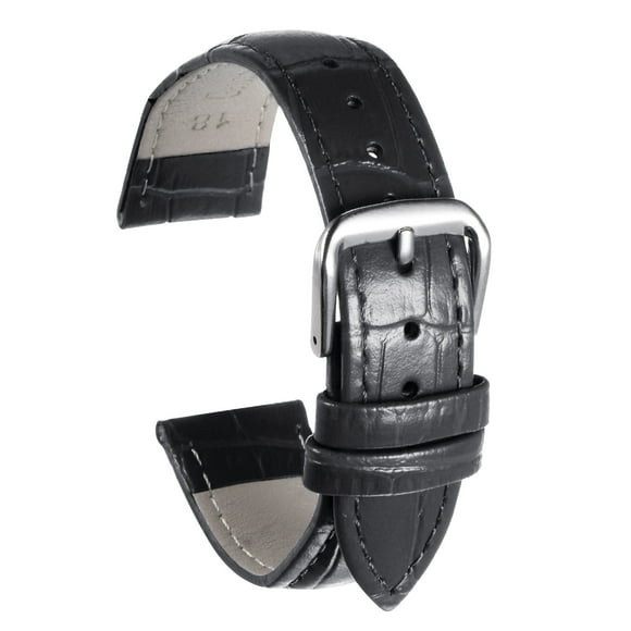 Unique Bargains Leather Watch Band 16mm Embossed Pattern Cowhide Watch Strap Replacement with Spring Bars Black
