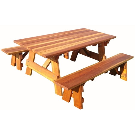 1905 Super Deck Finished 5 ft. Redwood Outdoor Picnic Table with Separate (Best Wood For Decks In Arizona)