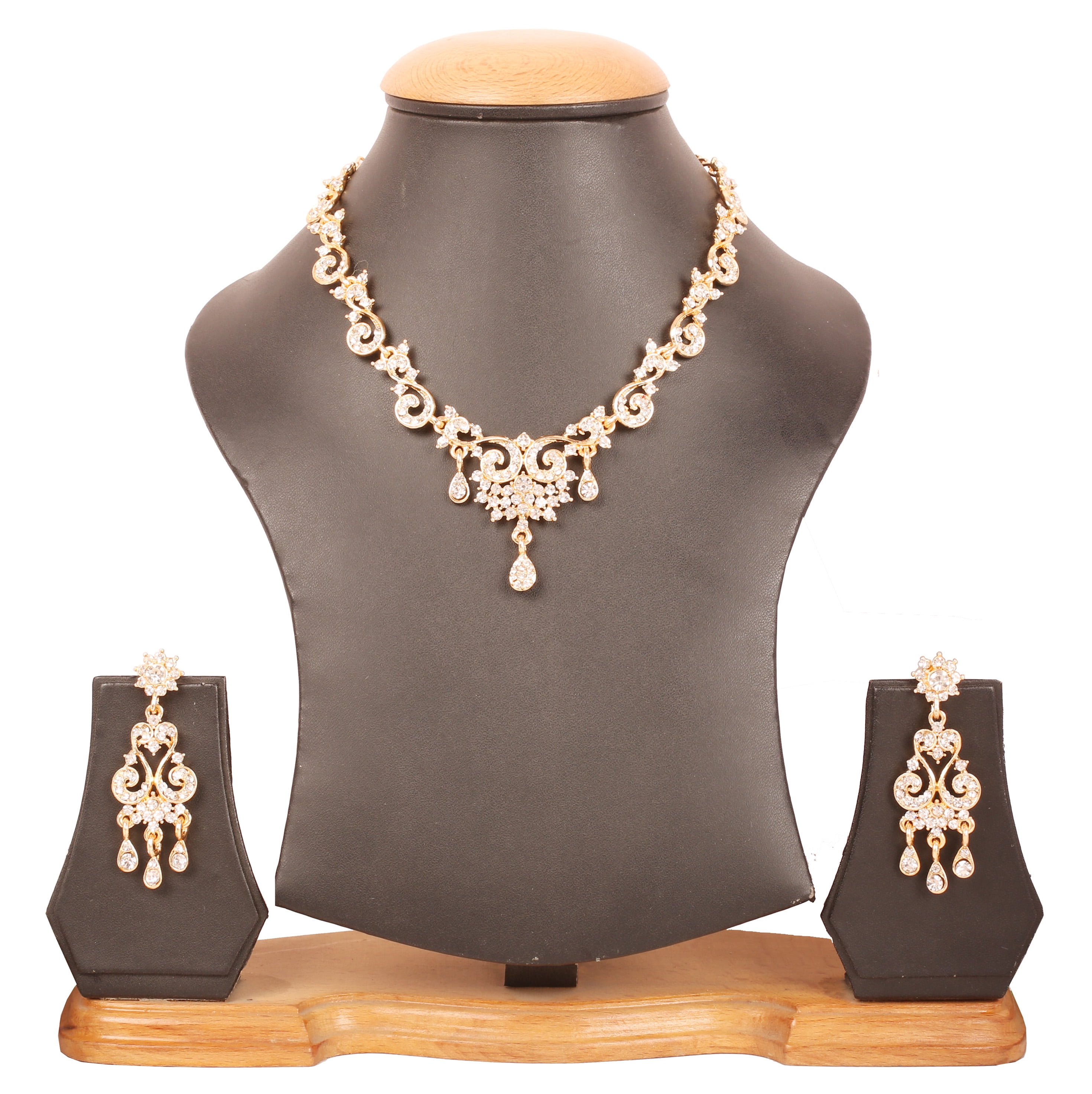 Sunsoul By Touchstone Indian Handcrafted White Rhinestone old Tone Jewelry Necklace Set For Women.