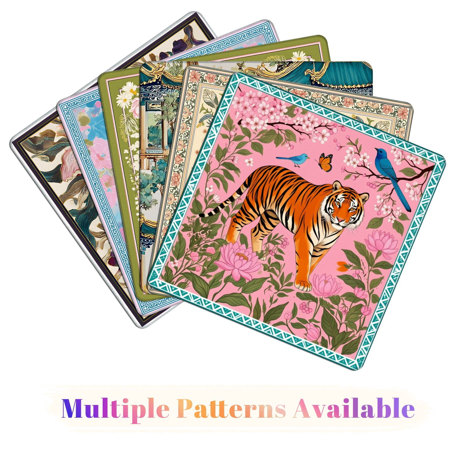 Mahjong Mat 31.5" x 31.5" Tiger Pink Floral Garden Birds Butterfly Decorative Oriental Style Non-Slip Noise Reduction American Mahjong Tiles Table Cover for Dominoes Poker Card Board Games Gift
