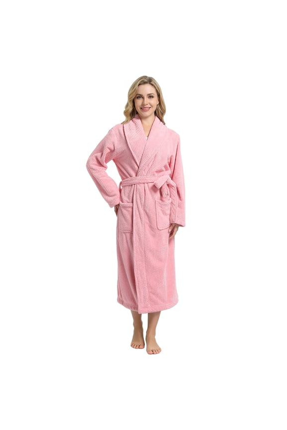 Women's Shawl Collar Bathrobe, Soft Long Towel Robes for Women(Light Pink,S/M)