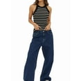 thumbnail image 3 of Halter Tank Tops for Women Summer Striped Stretchy Ribbed Knit - Shirts Slim Fitting Black L, 3 of 8