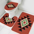 thumbnail image 3 of Red Black Green Boho Bath Mat 3 Piece Bathroom Rug Set, Farmhouse Vintage Abstract Geometric Non Slip Bath Rug Contour Mat and Toilet Lid Cover, Absorbent Shower Mats Soft Bath Rugs and Mats Sets, 3 of 8