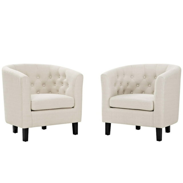 Modway Prospect 2 Piece Upholstered Fabric Armchair Set in Beige