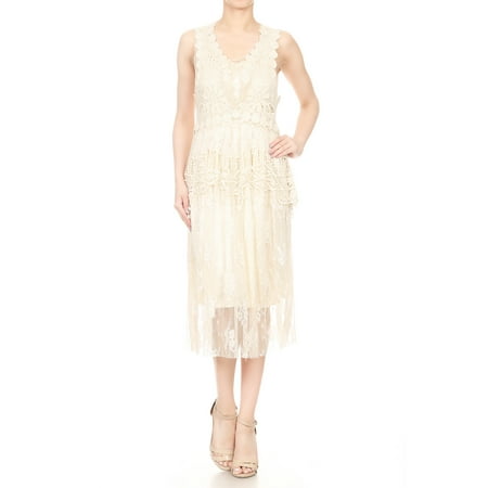 - 2 PCS Summer Womens Vintage Lace Gatsby 1920s Cocktail Dress with Crochet Vest