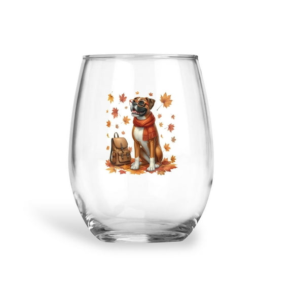 Welcome Fall Boxer Enjoys School Time Autumn Fall Leaves 15oz Stemless Wine Glass Mug Boxers Dog Lover Gifts Idea Wine Glasses Cup - 02013