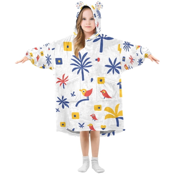 FORMRS Wearable Blanket Hoodie with Sleeves for Kids Cozy Flannel Sweatshirt, Tropical Rhythm
