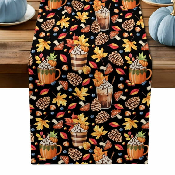 ERUNPONLY Brown Pine Cones Table Runner - 72 Inch Long Berry Orange Autumn Maple Leaves Cotton and Linen Blended Dress Scarves Farmhouse Table Runner for Kitchen Dining, Coffee Table, 18" x 72"