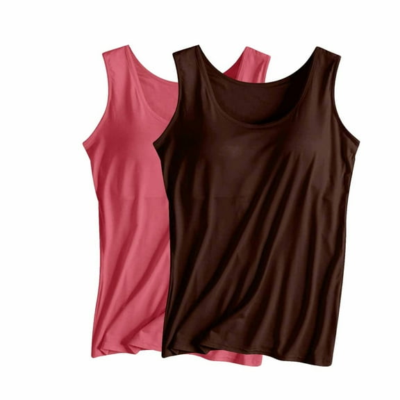 Aloohaidyvio 2 Packs Women's Tank Tops with Built in Shelf Bra Plus Size Basic Stretchy Camisole Casual Layering Sleeveless Shirts