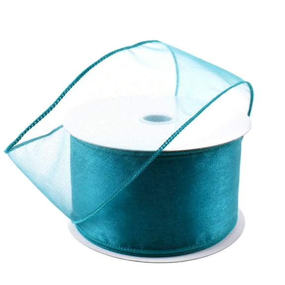Sheer Chiffon Ribbon Wired Edge, 2-1/2-Inch, 25 Yards, Teal