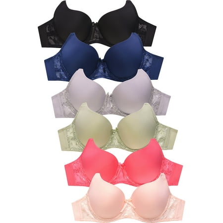 

247 Frenzy Women s Essentials Mamia PACK OF 6 Full Coverage Lace Accent Bras