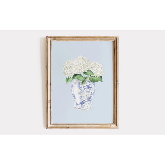 Hydrangea In Blue Vase Print, Coastal Wall Art Or Home Decor UNFRAMED Poster, Wall Art for Decor, Present, 8x12