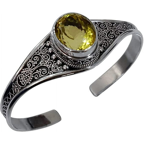 Tibetan Silver Citrine Cuff Bracelet – Handmade 925 Sterling Silver Adjustable Designer Jewelry for Men & Women