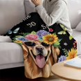 thumbnail image 3 of Spring Dog Blanket Soft Cozy Warm Throw Blanket for Couch, Plush Fuzzy Flannel Fleece Blankets for Sofa, Black Watercolor Botanical Floral Sunflower Bed Blankets Lightweight Gifts for Women, 40"x60", 3 of 9