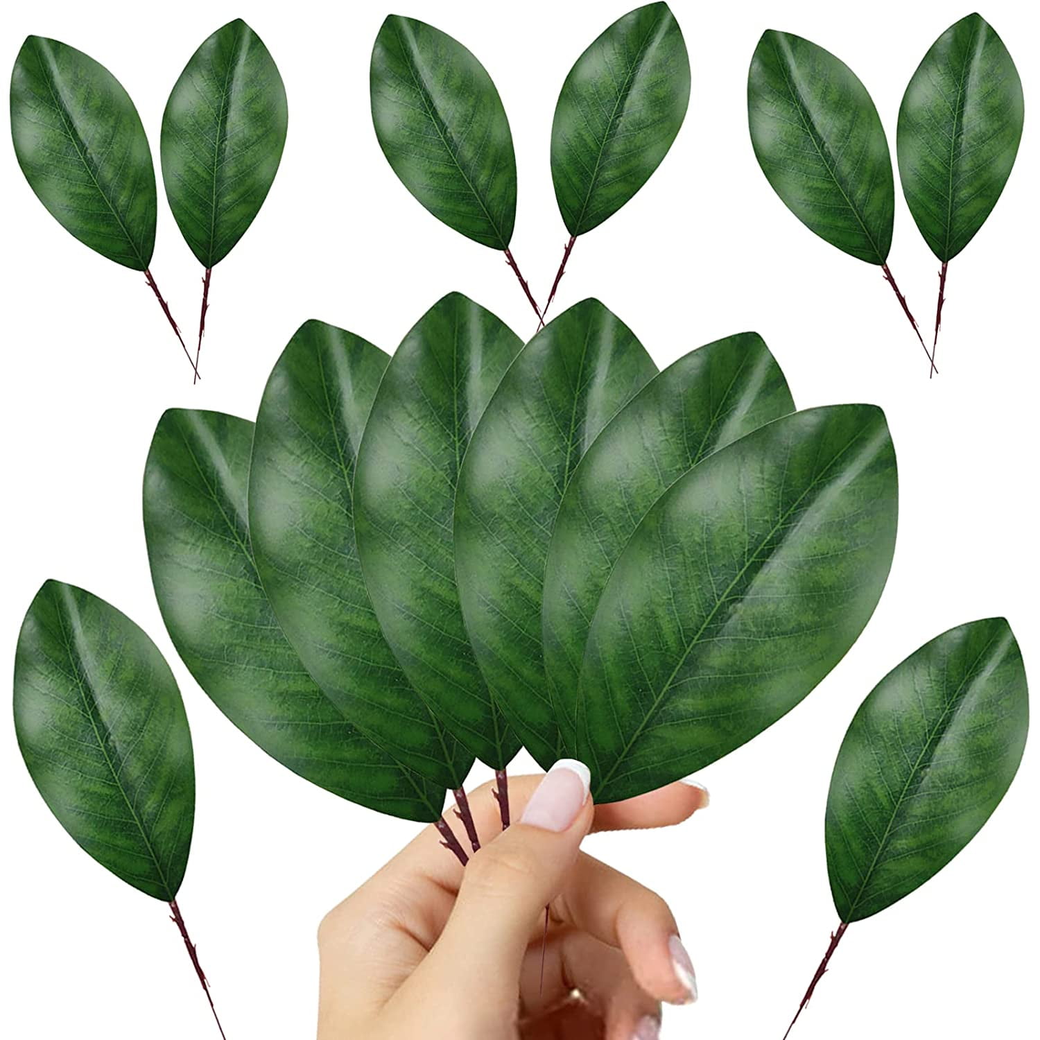 50Pcs Artificial Magnolia LeavesFake Green Magnolia Leaves for Wedding