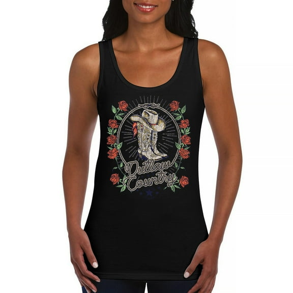 Outlaw Country Cowgirl Boots And Roses Women's Tank Top Western Rodeo Floral Cowgirl Hat Vintage Southern Rustic
