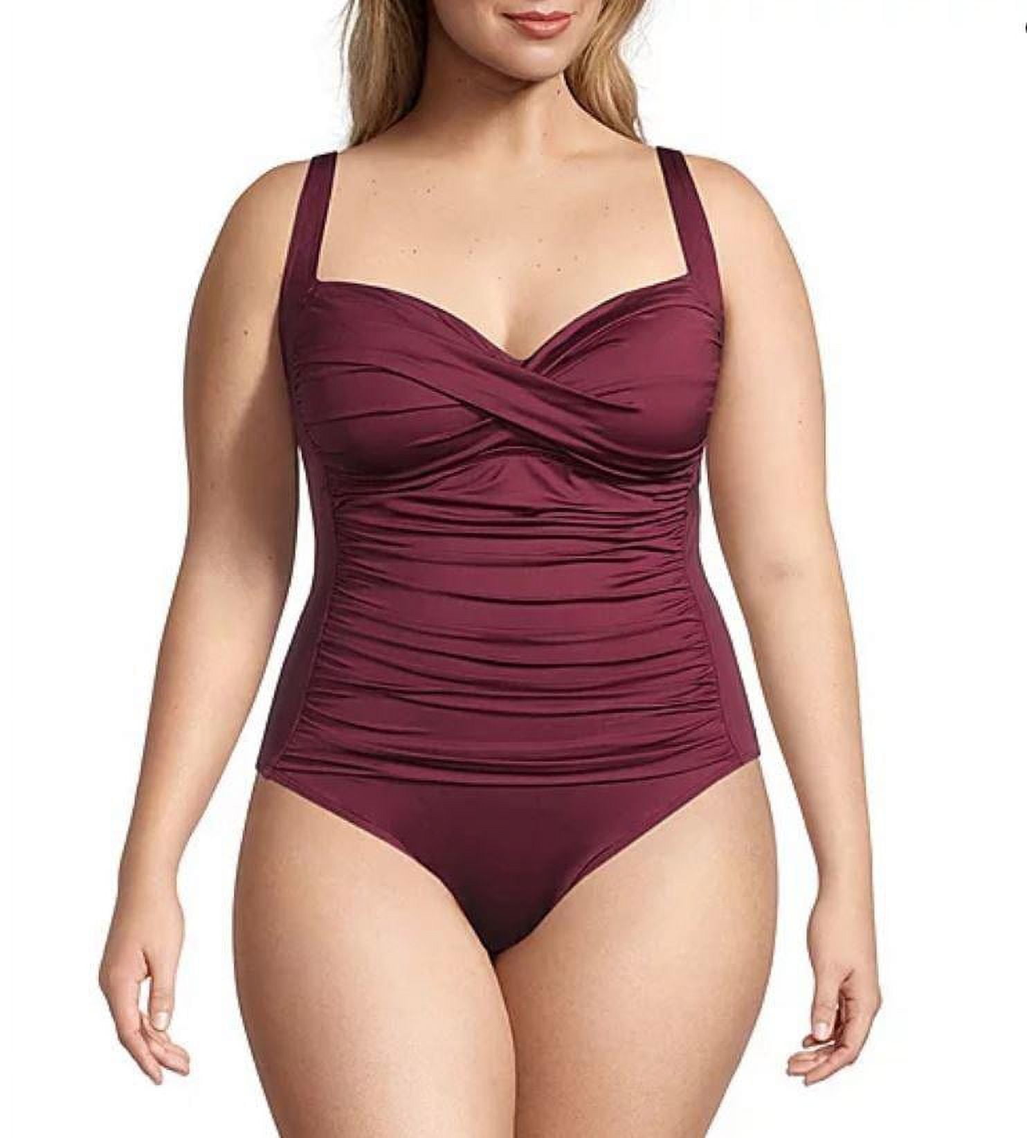 Women's Plus Size Slimming Control Ruched Front One Piece Swimsuit -  Dreamsuit by Miracle Brands Burgundy 22W, Red 