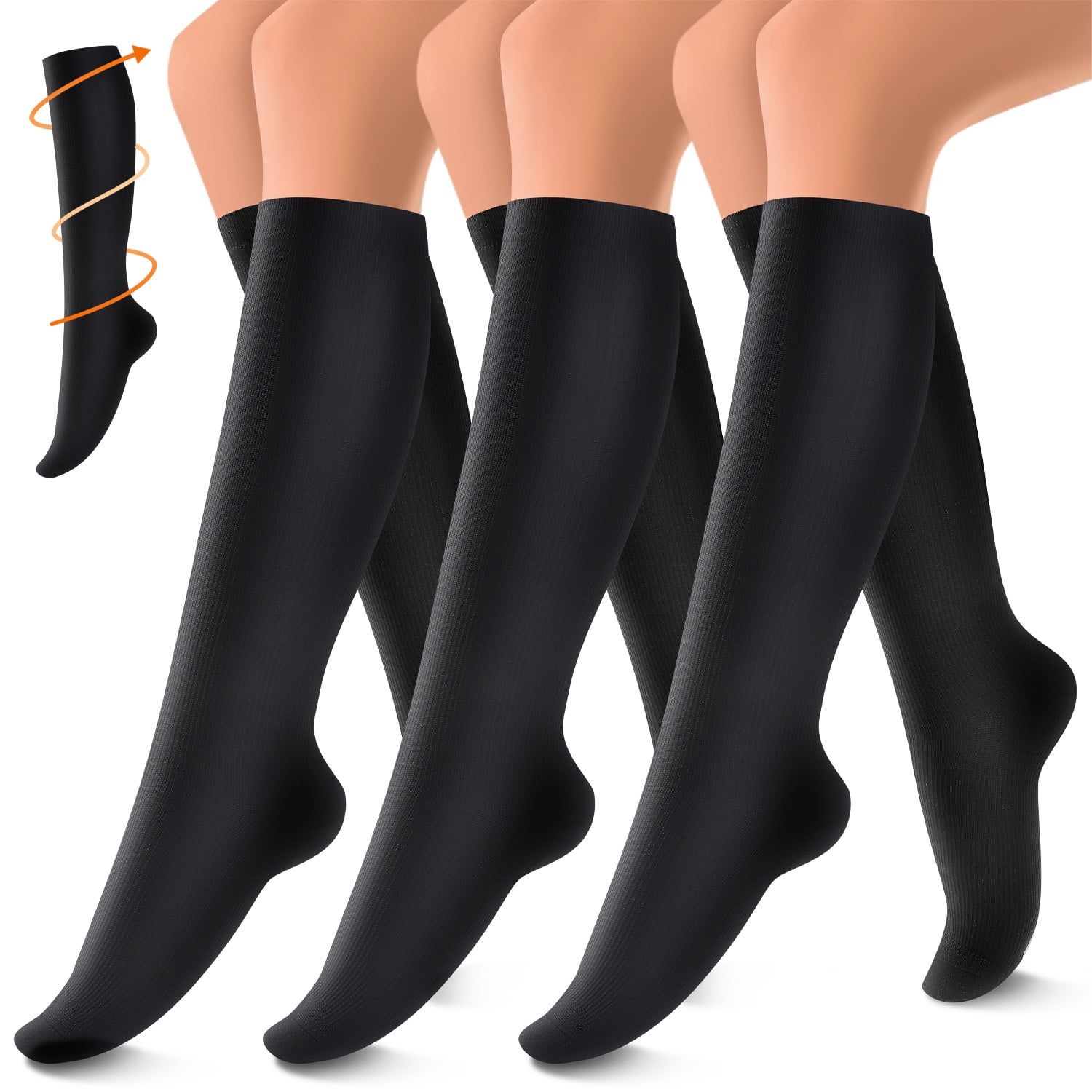 3 Pairs Copper Compression Socks for Women & Men Circulation 1520 mmHg