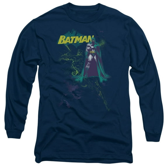 Batman Bat Spray Long Sleeve Adult 18/1 T-Shirt Navy