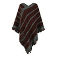 thumbnail image 2 of 1PC Top Red Cotton Womens Autumn And Winter Contrast Stripe Ethnic Style Tassel Pullover Cape Shawl, 2 of 4