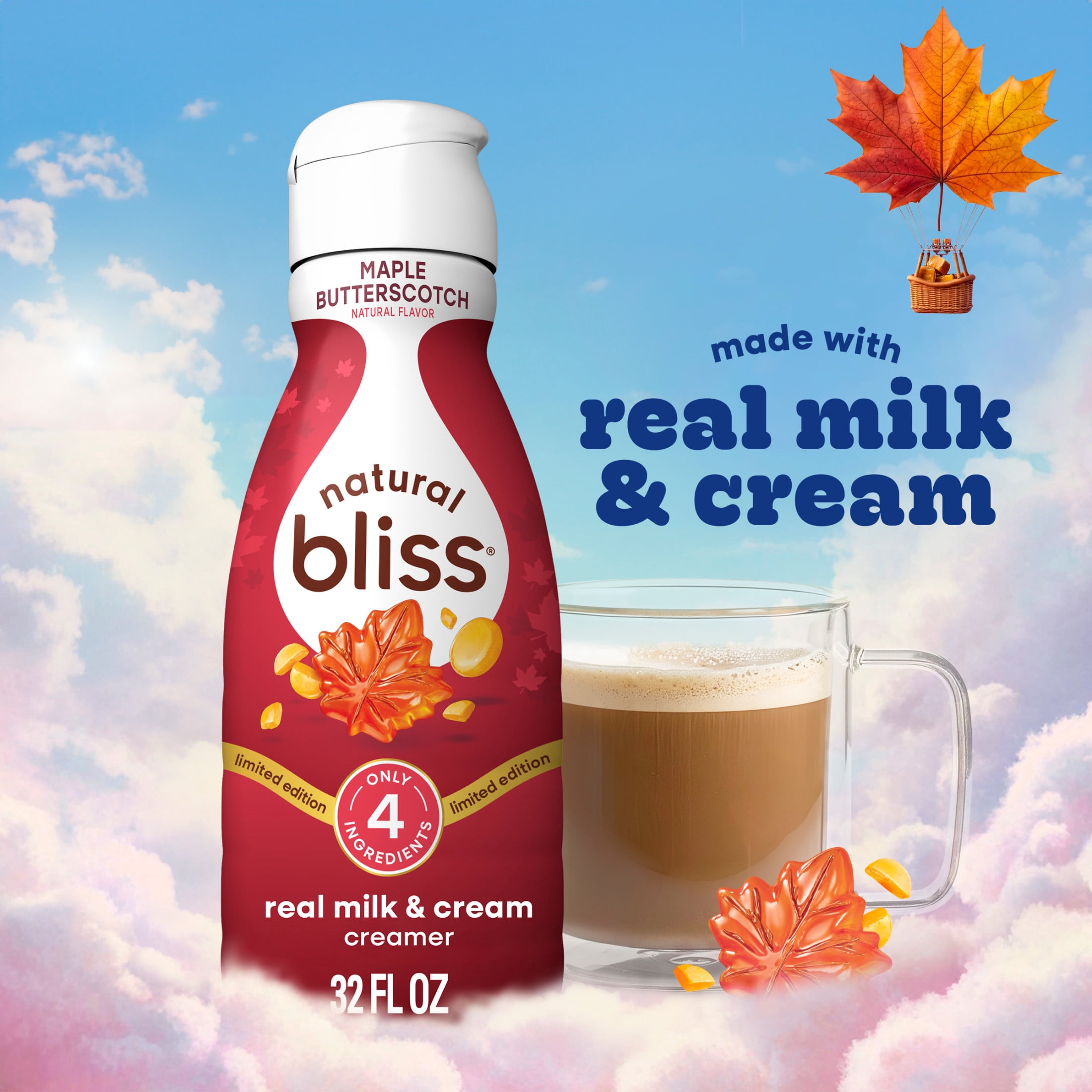 natural bliss Maple Butterscotch Flavored Creamer, Gluten Free Creamer for Hot & Iced Fall Drinks 32 fl oz