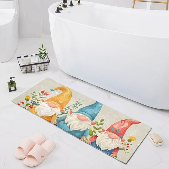 Bath Mat Soft Plush Non-Slip Absorbent Bathroom Rugs 39"x20" Cute Gnomes and Plant