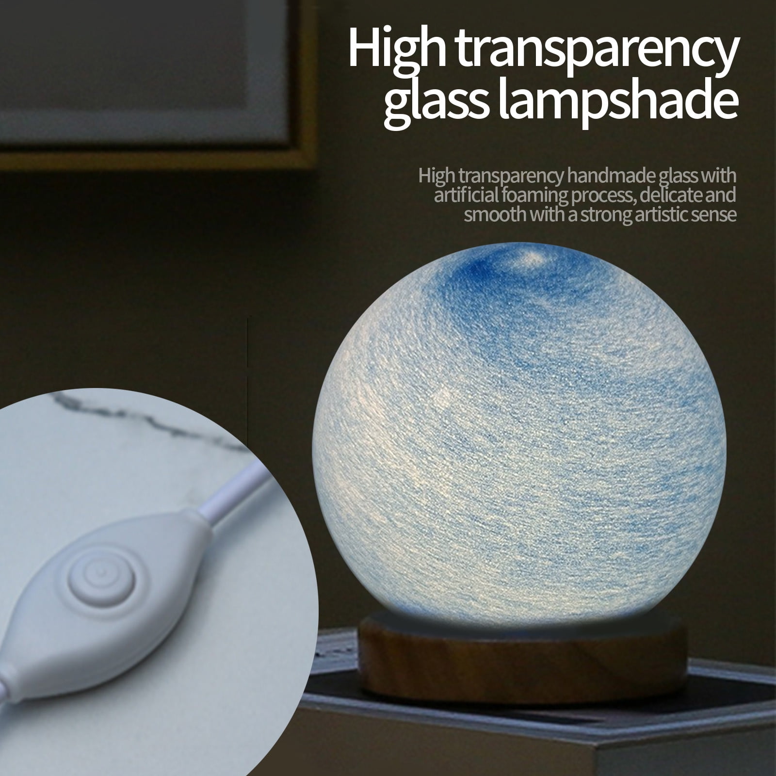 Gnmfd LED 3D Dimmable Planet Glass Ball Night Light USB Powered Mood Lamp for Bedroom, Bedside Table, Home Decoration, Romantic Night Light Gift, Lights for Room, Night Lights Plug Into Wall