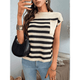 thumbnail image 5 of Women'S Crew Neck Top Thick Needle Casual Striped Sweater Khaki M, 5 of 7