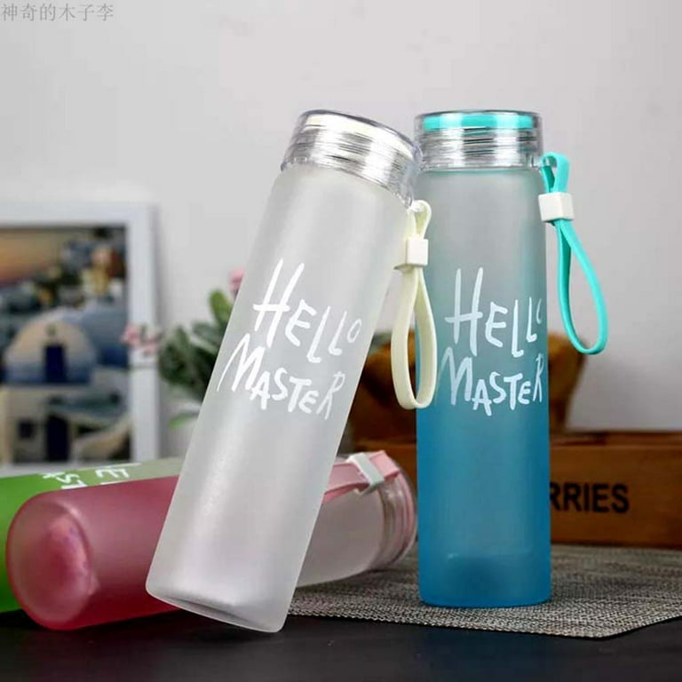 Reusable Glass Water Bottle High Quality 450ml with Lid Hello Master  Graphic