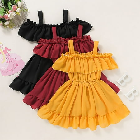 

MyBeauty Toddler Dress Sleeveless Breathable Polyester Solid Color Girls Dress for Birthday Party Golden 90 cm