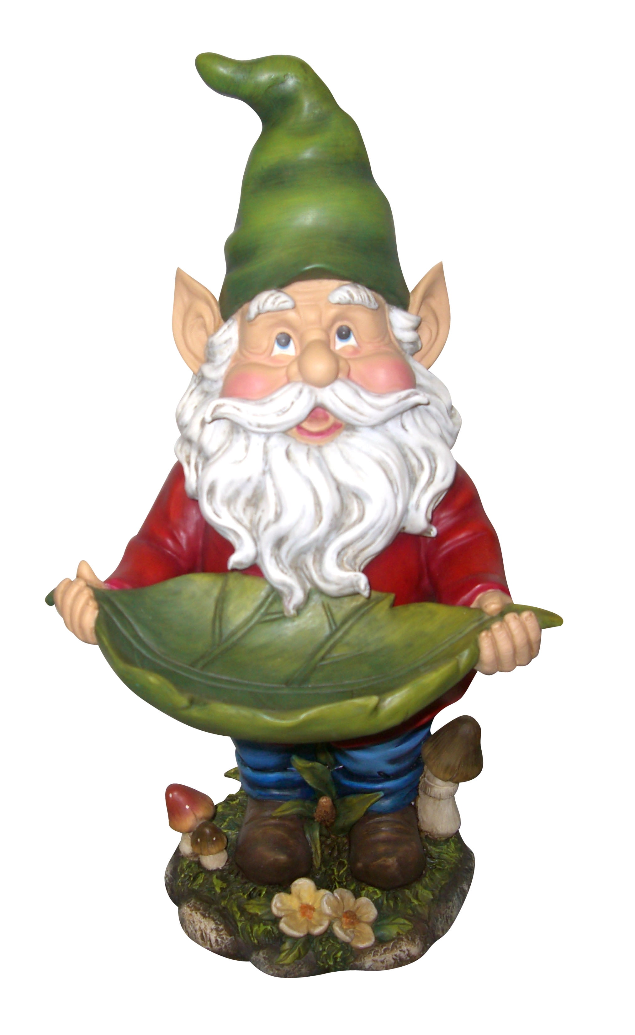 17 Inch Gnome Holding Leaf Statuary by Benzara