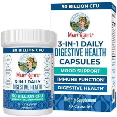 MaryRuth's 3-in-1 Probiotics Digestive Health Supplement for Women & Men, 50 Billion CFU, Allergen Free, 0.5 oz