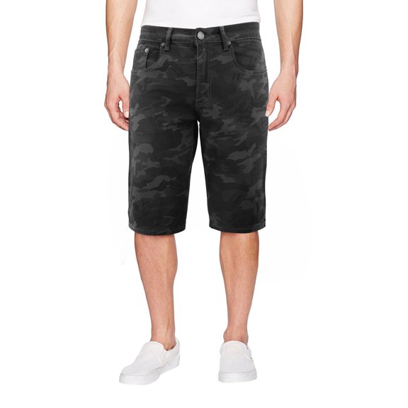 Men's Premium Stretch Cotton Blend Army Camouflage Casual Denim Jean Shorts (Black Camo, 42)