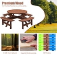 thumbnail image 6 of 8-Person Circular Outdoor Wooden Picnic Table for Patio, Backyard, Garden, DIY w/ 4 Built-in Benches and Umbrella Hole, 2220lb Capacity, Brown, 6 of 7