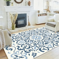 Artnice Blue Area Rugs for Living Room 5x7, Machine Washable Rugs Non Slip, Boho Vintage Indoor Carpet Mats for Home Decor