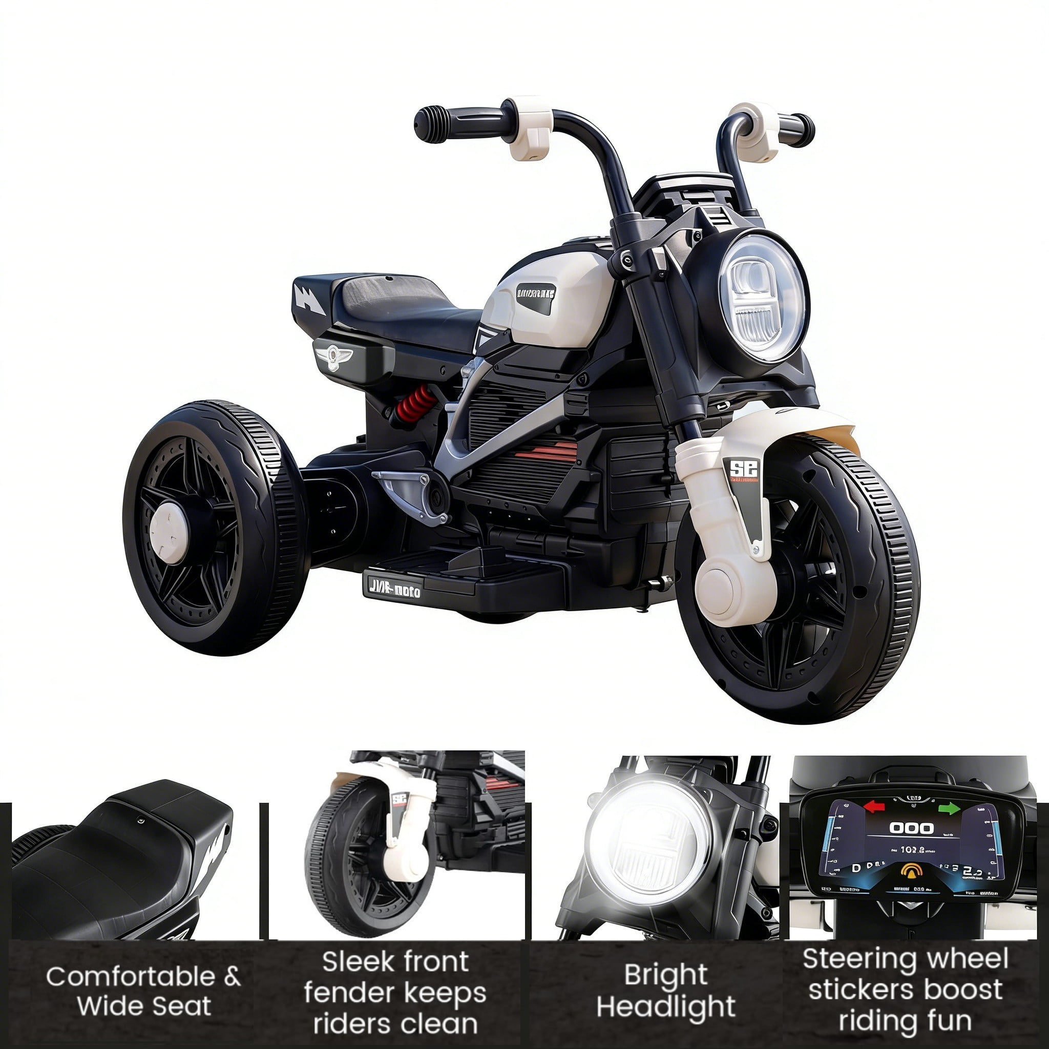 OLAKIDS 6V Kids Motorcycle with Forward & Reverse Switch, Headlight, Horn, Music, Story, USB Port, 3-Wheel Battery Powered Electric Ride on Toys for Toddler Boys Girls