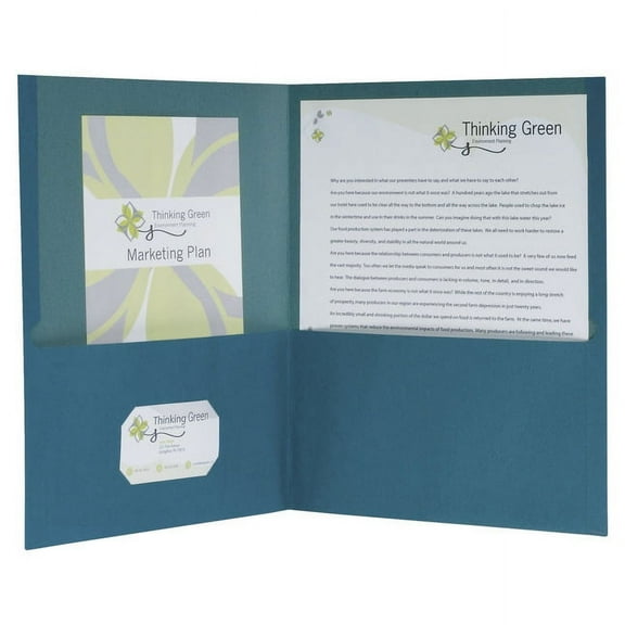 Earthwise By Oxford 100% Recycled Paper Twin-Pocket Portfolio, 100-Sheet Capacity, 11 X 8.5, Blue, 25/box | Bundle of 5 Boxes