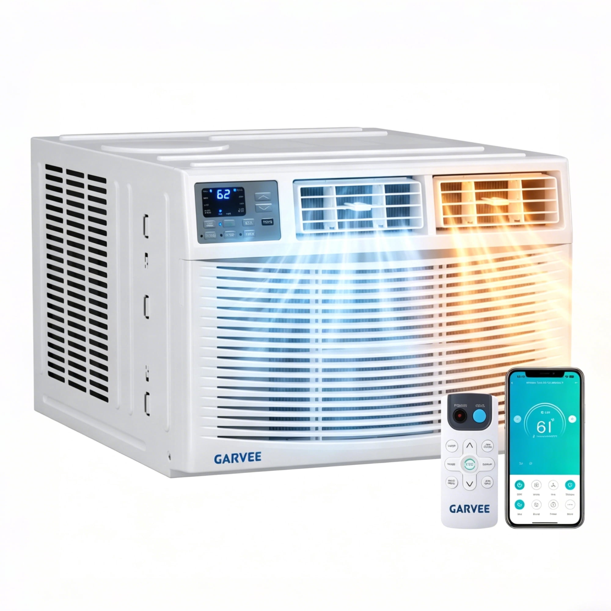 Aprafie 8000 BTU Window Air Conditioner with Heater, Smart Window AC Unit W/Remote & App Control, Cools up to 350 Sq.ft, 115V, White