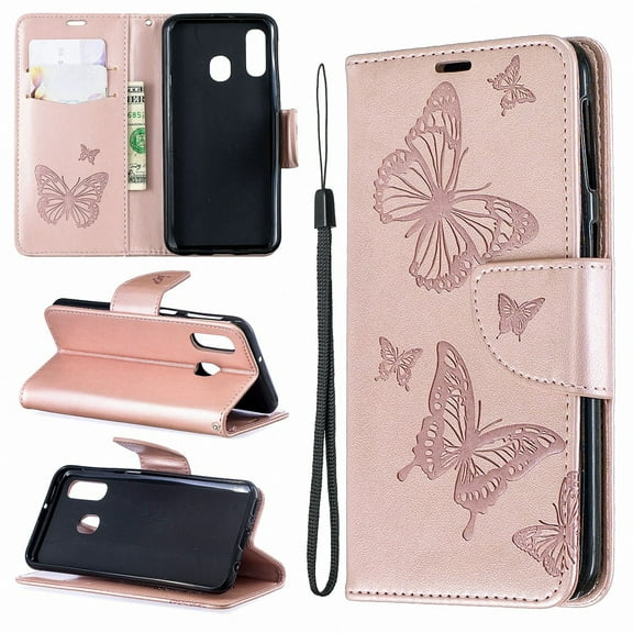Samsung Galaxy A40 Case, Dteck Embossed Butterfly Flip PU Leather Stand Wallet Case Cover For Samsung Galaxy A40 2019 5.9", Pink