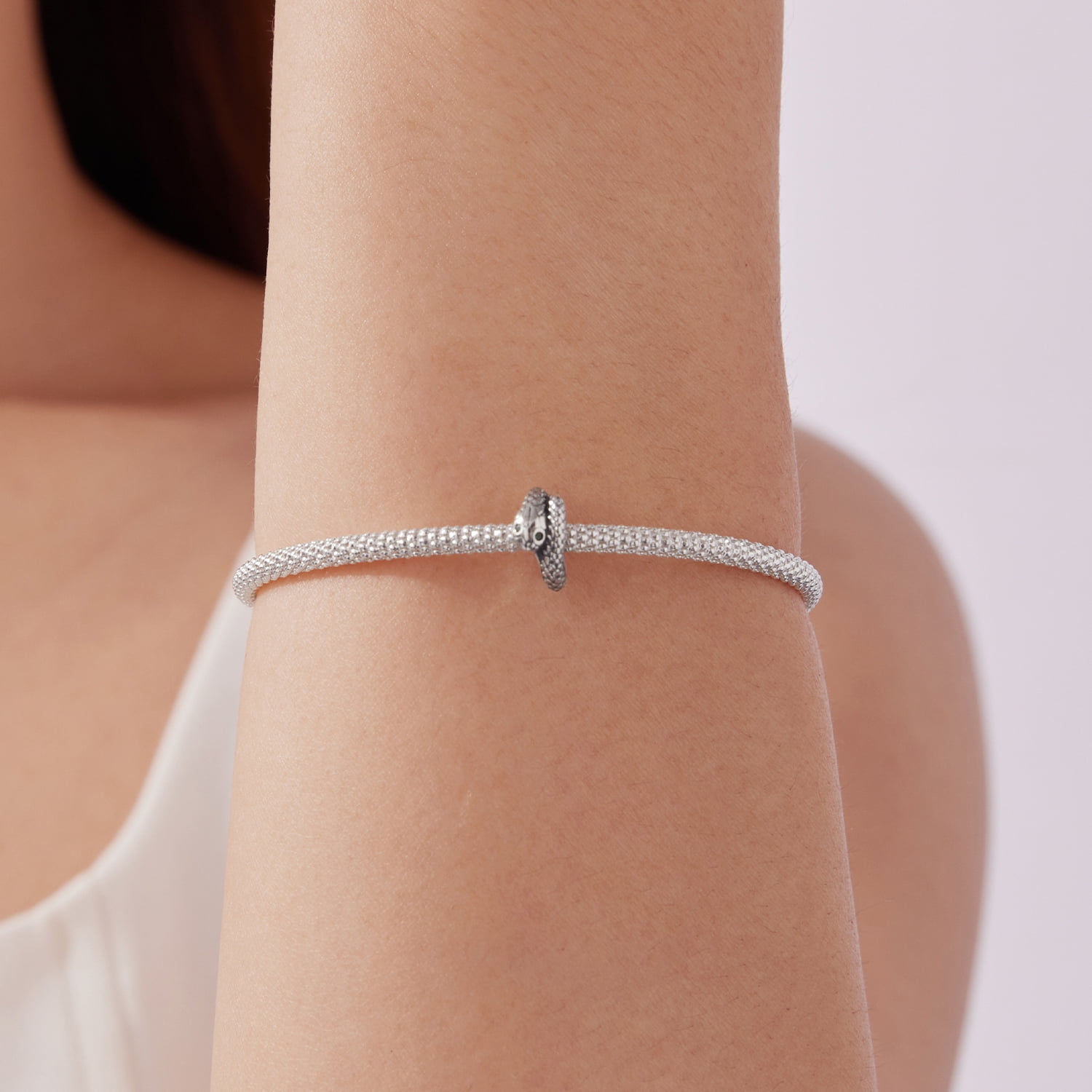 Serpent Silicone Spacer Beads Charm, 925 Sterling Silver Accessory, Compatible with 3mm-4.5mm Bracelet  ,Gift Box Packaging