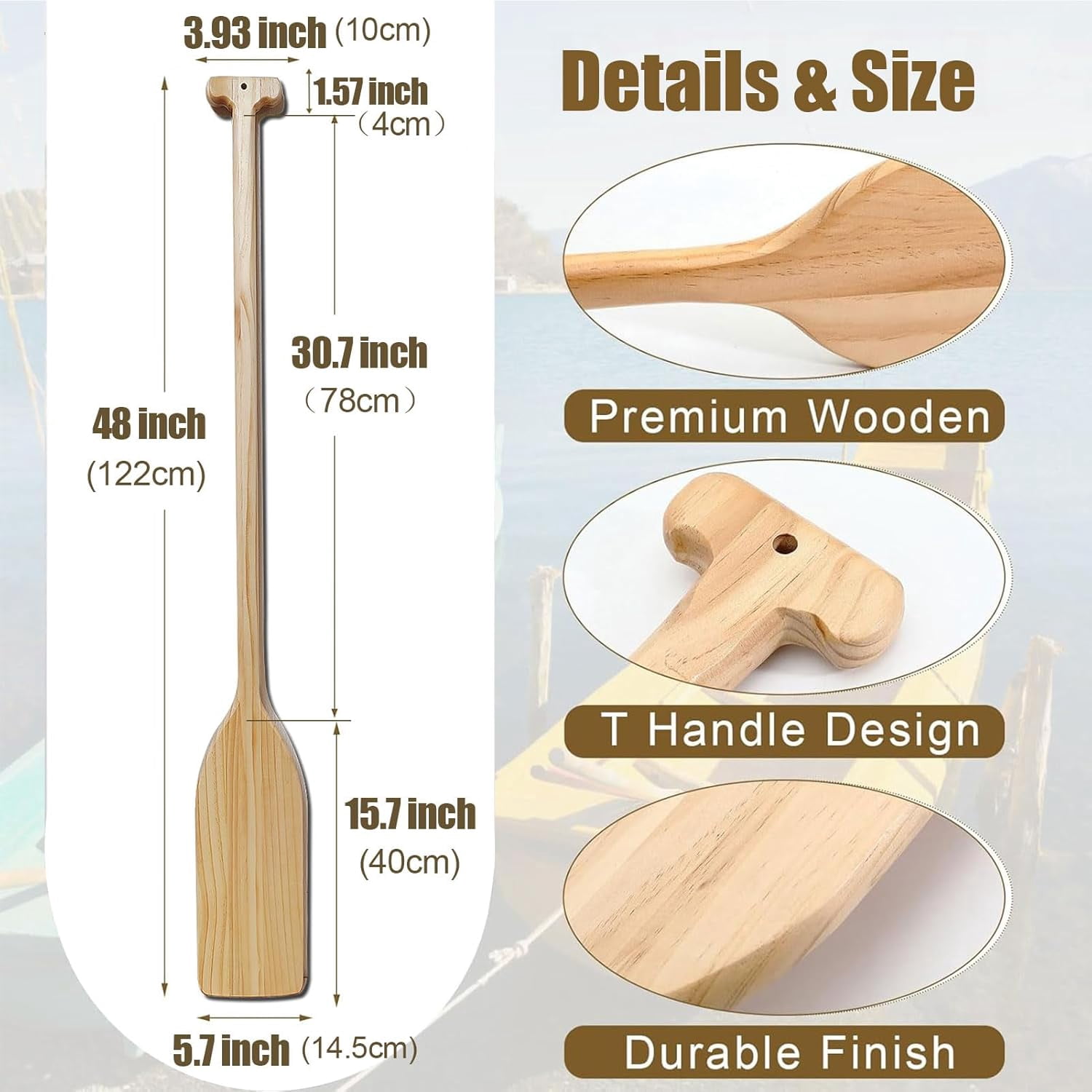 2 Pcs Oar Canoe Paddle 4 Feet Wooden Boat Paddle, Ergonomic Grip,Pine Wood Paddle Oars for Kayak Water Sport DIY Home Decoration