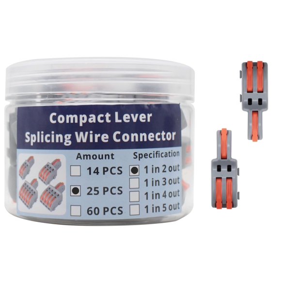 shiyou-1 in 2 Out Lever Wire Connectors, 25 Pcs in Buckets of Compact Lever Splicing Wire Connectors Lever Wire Nuts in Gray