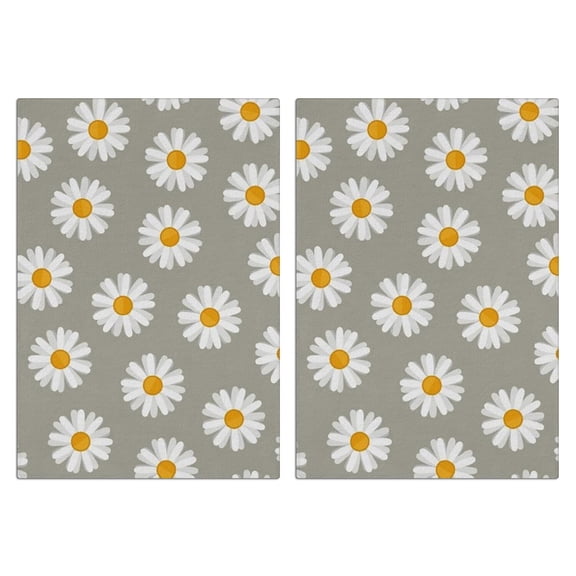 2 Pcs Funny Kitchen Towels,Gray Daisy Flower White Blooms Pattern Microfiber Dish Towels,Kitchen Tea Towels,Kitchen Towel Set (18" X 26")