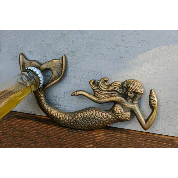 Pack Of 2 Rustic Cast Iron Metal Sea Coastal Siren Mermaid Hand Bottle Opener