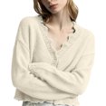 thumbnail image 2 of Ndbuld Womens Tops Long Sleeve Women Solid Color Long Sleeve V Neck Button Down Knit Cardigan Top,White,Free Size, 2 of 5