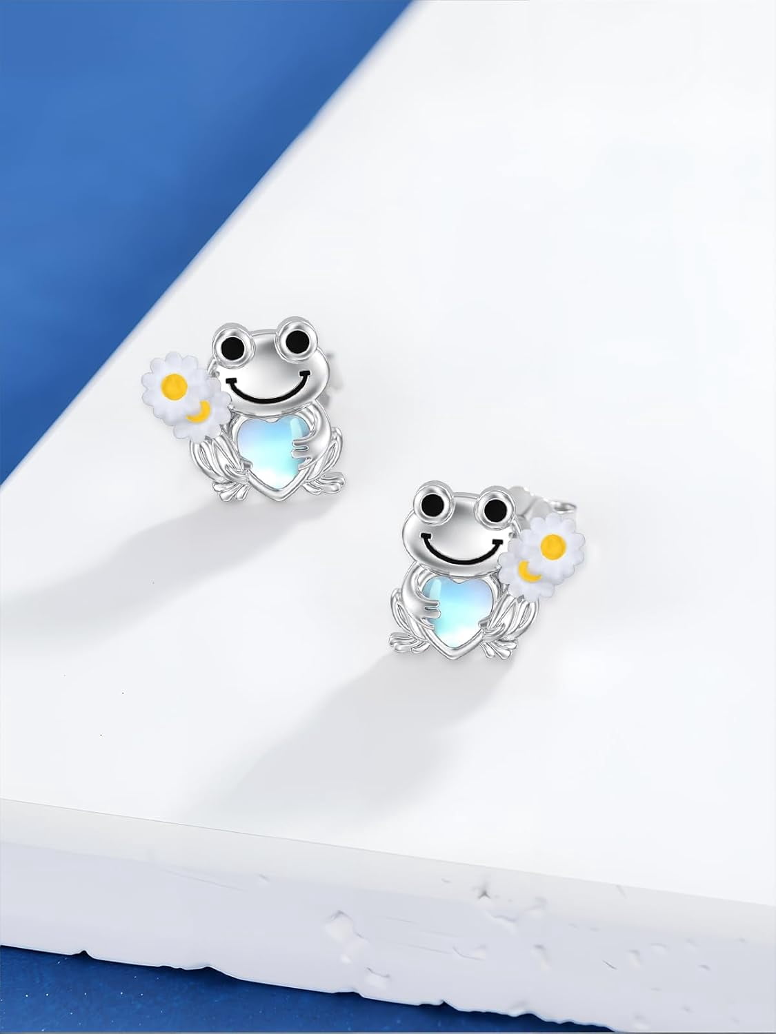 Cute Frog Stud Earrings 925 Sterling Silver Frog Moonstone Earrings Jewelry Gifts for Women